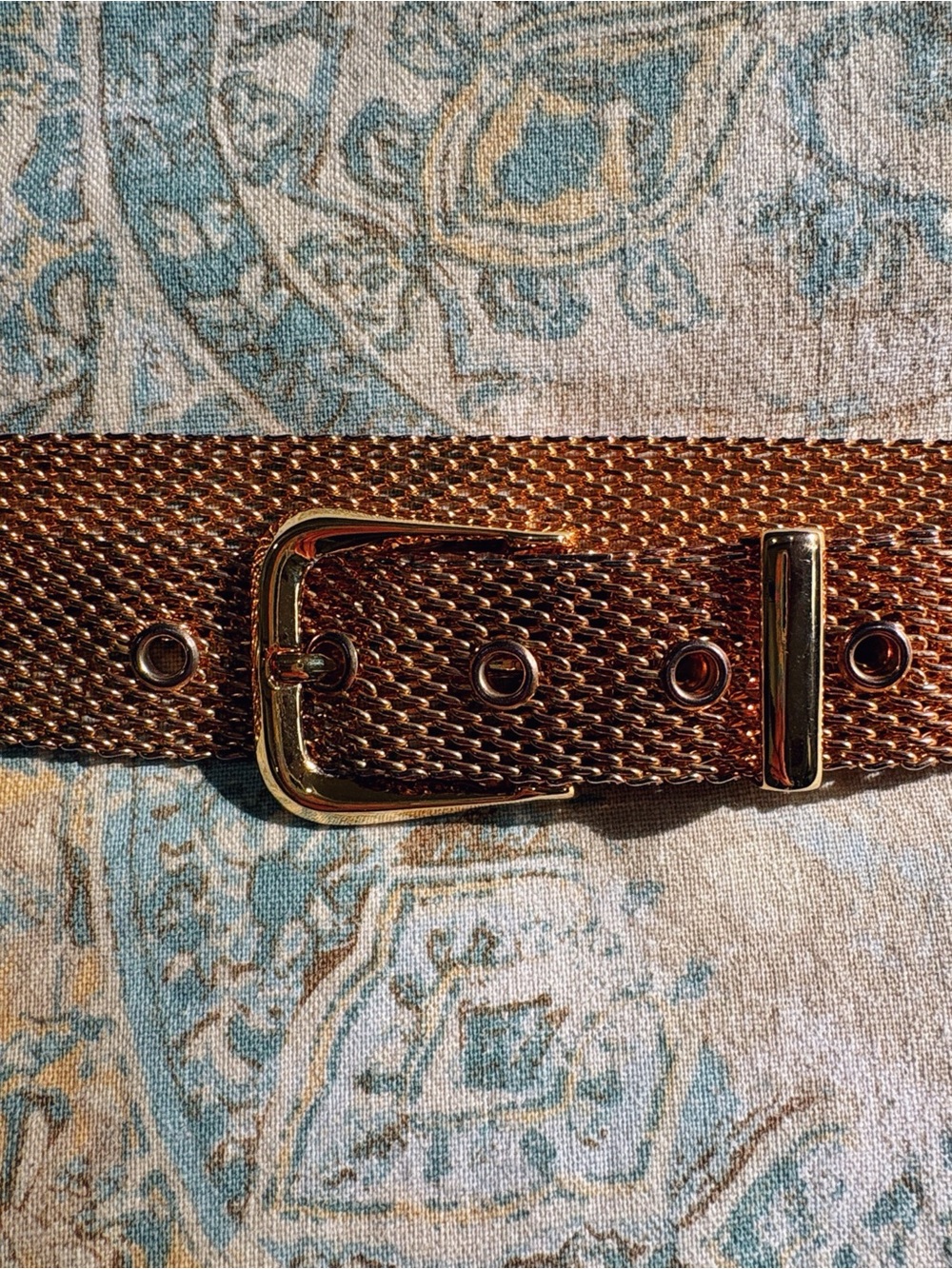 Vintage Shiny Gold Tone Metal Mesh Belt Retro Liquid Gold Statement Cinch Belt - Picture 2 of 13